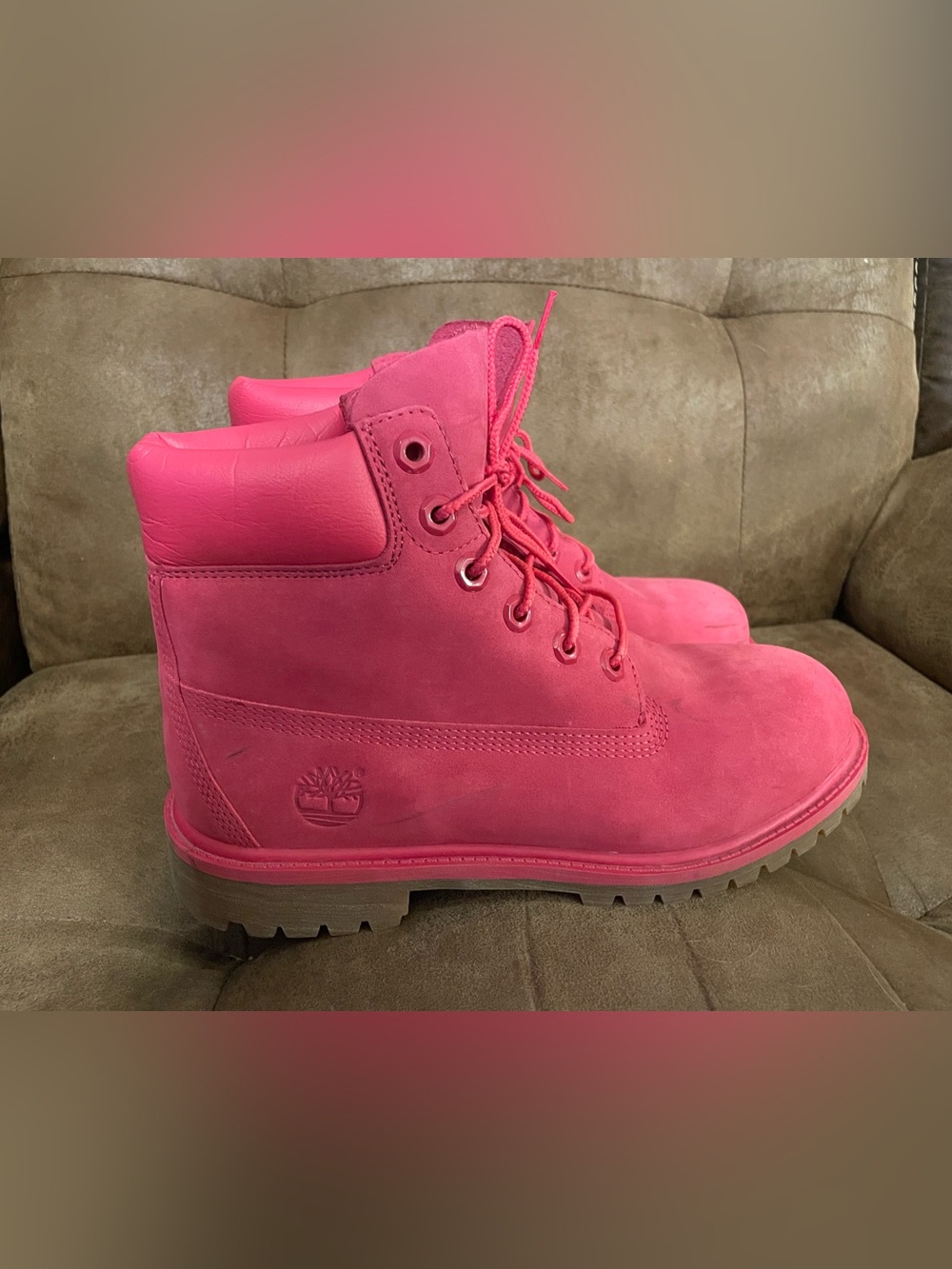 Timberland Women's Bright Pink Lace-Up Boots kids 6.5 - Picture 2 of 2